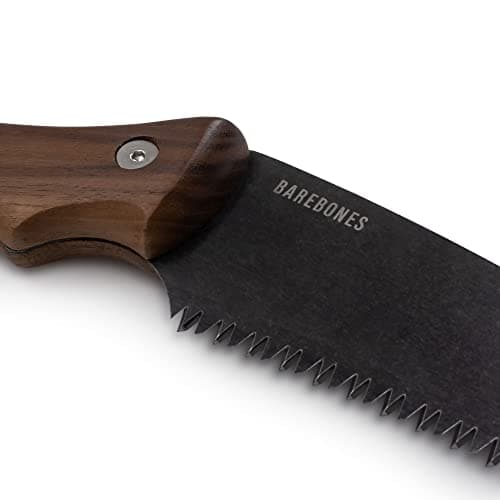 Barebones Timber Saw - Hand Saw with Ergonomic Walnut Handle for Camping, Pruning, and Wood Cutting - Curved Blade and Root Cutter with Sheath