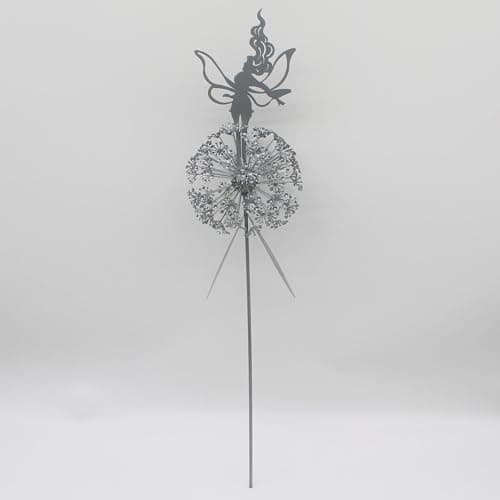 Flower Fairy Dancing with Dandelion Garden Art Sculpture Stainless Steel Statue Christmas Halloween Decoration for Outdoor Yard Courtyard Lawn Patio Metal Ornaments (Open Hands)