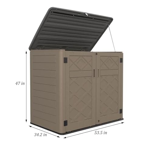 HOMSPARK Storage Shed Weather Resistance, Multi-Purpose Outdoor Storage Cabinet Waterproof, Outdoor Storage Cabinet for Bike, Garbage Cans, Lawnmower, Garden Accessories (coffee, Extra Large-48 cu ft)