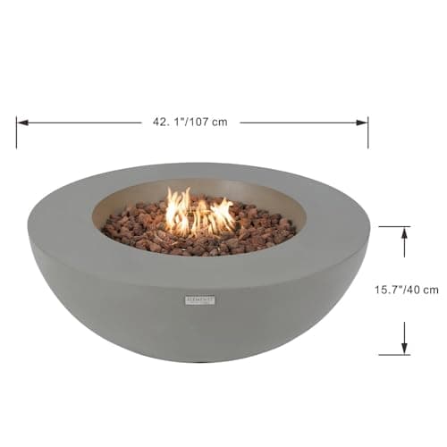 Elementi Lunar Fire Bowl Outdoor Fire Pit Table 42 Inches Round Firepit Concrete Patio Heater Electronic Ignition Backyard Fireplace Cover Lava Rock Included Liquid Propane