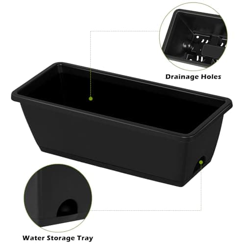 YBING Railing Planter Box 4 Pack Window Boxes Planter with Adjustable Brackets Deck Railing Hanging Flower Boxes 16.9 Inches Balcony Planters Black Fence Hanging planters for Outdoor
