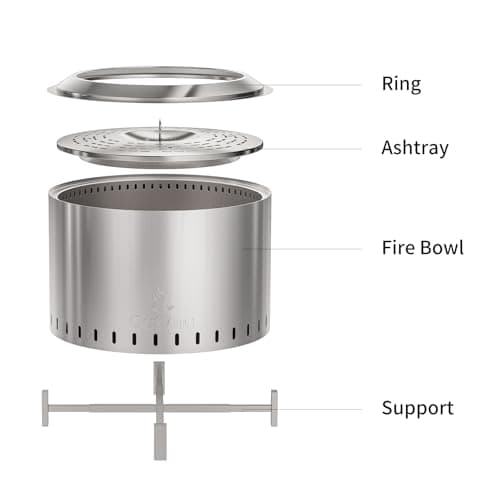 22" Stainless Steel Smokeless Fire Pit, Outdoor Protable Smokeless Wood Burning Fire Pits for Bonfire, Patio, Camping, Firepit for Outside with Poker & Cover(Vertical Hole)