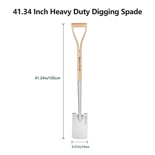 Garden Digging Spade, 41" Stainless Steel Square Border Spade, Heavy Duty European Shovel with D-Grip Handle, Traditional English Style Flat Shovel for Digging, Yard Work, Transplanting