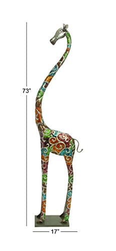 Deco 79 Metal Giraffe Decorative Sculpture Indoor Outdoor Tall Home Decor Statue with Detailed Embossed Scrollwork, Accent Figurine 17" x 7" x 73", Multi Colored