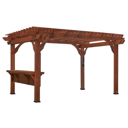 Backyard Discovery Ashland 14' x 10' Cedar Wood Pergola Kit with Trellis Roof, Built-In Bar Top, All-Season Durability, High-Wind Rating, PowerPort, Shade for Outdoor Patio, Deck, Garden, Entertaining