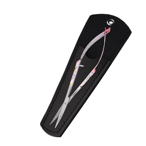 Spring Action Curved Blade 4.5 Inch EZ Snip Squeeze Scissors with Pouch Sleeve for Applique, Embroidery, Fabric, Thread, Knitting, Sewing, Arts & Craft (Curved Floral)