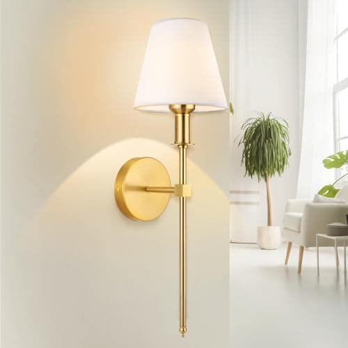 Wall Sconces Sets of 2, Bathroom Vanity Sconces Wall Lighting with White Fabric Shades, Retro Industrial Wall Lamps, Wall Lights Suitable for Bedroom Living Room Kitchen