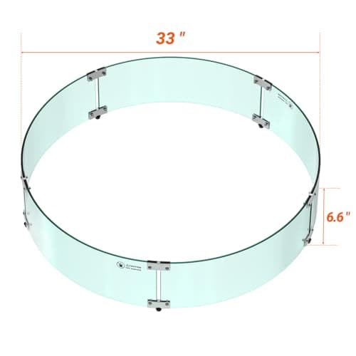 Skyflame Fire Pit Glass Wind Guard Round, 33 x 7 inches Tempered Glass Flame Shield, Fits 31” Round Fire Pit Burner Pans, Fire-Resistant Windscreen Set