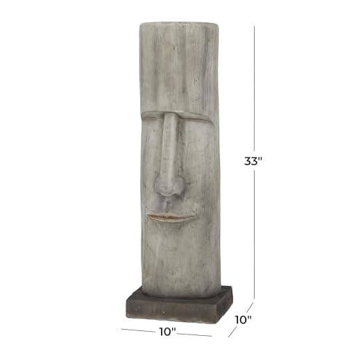 The Novogratz Magnesium Oxide Decorative Garden Sculpture Indoor Outdoor Easter Island Head Garden Statue, Outdoor Sculpture 10" x 10" x 33", Brown