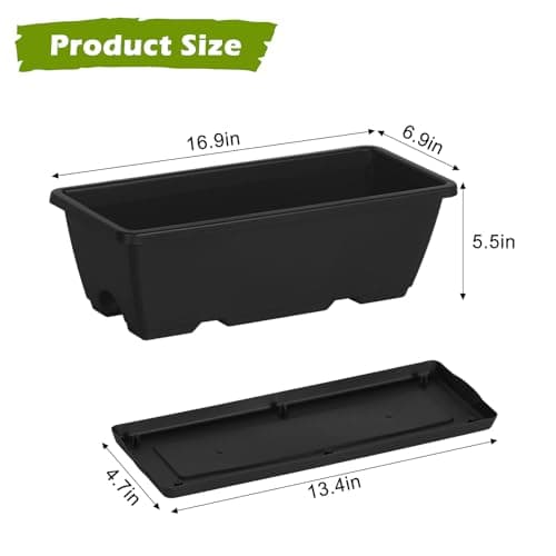 YBING Railing Planter Box 4 Pack Window Boxes Planter with Adjustable Brackets Deck Railing Hanging Flower Boxes 16.9 Inches Balcony Planters Black Fence Hanging planters for Outdoor