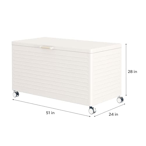 134 Gallon Large Outdoor Deck Box with Wheels, Storage Box with Lid for Patio Furniture, Garden Tools, Outdoor Cushion, Latte