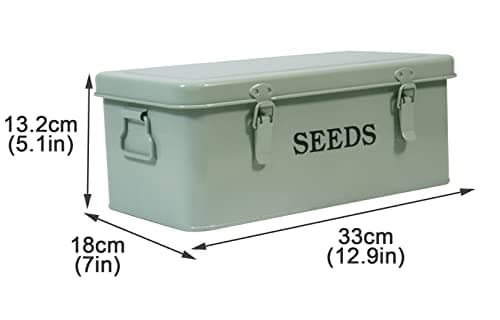 Seed Saving Box, Metal Seed Bin, Seed Storage Organizer Box, Seed Packet Container with Lid, Seed Envelope Storage Box, 4 Compartments Garden Seed Bin with Safety Locks-Green