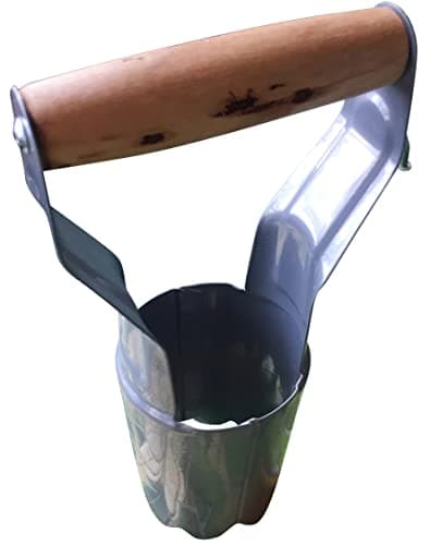 Garden Guru Steel Bulb Planter Tool for Planting Bulbs - High Carbon Steel & Comfortable Wood Carved Handle - Depth Marker for Consistent Planting Flowers Tulips, Daffodils, Dahlias