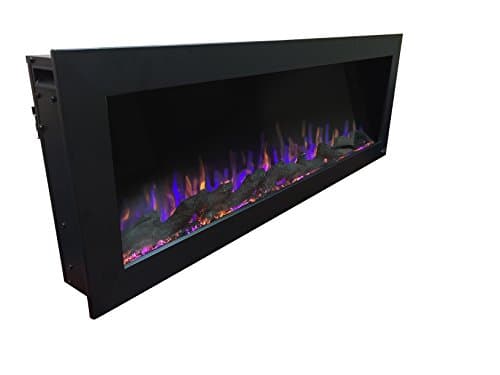 Touchstone Sideline Indoor/Outdoor Decorative Electric Fireplace -No Heat -GFI Plug for Outdoor Use -50" Wide -in Wall Recessed or Wall Mount -Realistic 3 Color Flame -Log & Crystal -Model 80017