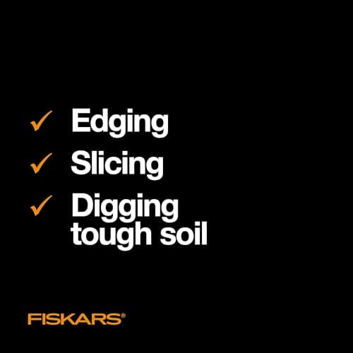 Fiskars 46" Spade Garden Shovel, Steel Flat Spade with Ergonomic D-Handle, Sharp Blade Square Shovel for Lawn Edging, Digging, Heavy Duty Yard Tool, Easy Cuts in Grass and Turf