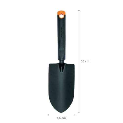 Fiskars Ergo Trowel, for Tough Soil, Length 30cm, Durable Steel Head/Plastic Handle, Black/Orange, 1027017