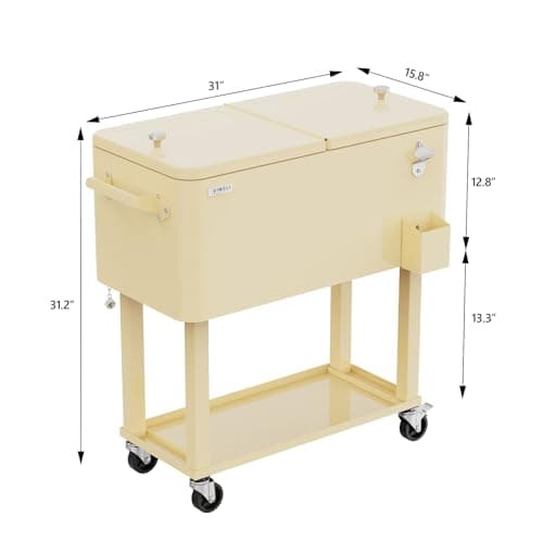 VINGLI 80 Quart Rolling Ice Chest, Portable Patio Party Bar Drink Cooler Cart, with Shelf, Beverage Pool with Bottle Opener