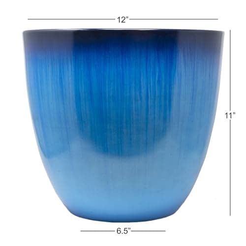(EPR12-204 Large Egg Shaped Planter - Modern Indoor & Outdoor Decorative Flower Pot/Box (12 Inch, Blue Flower)
