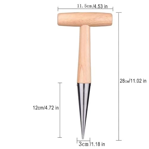 Hand Dibber Stainless Steel Sow Dibbler with Wooden Handle Garden Hole Punch Dibbler Tool for Planting Flowers Tulips, Transplanting Plants,Transplanting Seedling (Garden Dibbler)