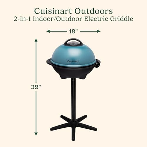 Cuisinart Indoor/Outdoor Electric Griddle, 2-in-1 Portable BBQ with Flat Top Non-Stick Cooking Surface, Adjustable Heat, Stand/Tabletop Options for Cookouts, Barbecues & Small Spaces, No Tools Needed