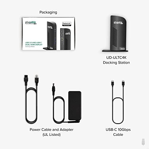 Plugable 13-in-1 USB C Docking Station 4K Triple Monitor with 100W Power Delivery | USB C Dock for Windows, Mac, ChromeOS, Thunderbolt | Driver Required | 3X HDMI and 3X DisplayPort (UD-ULTC4K)