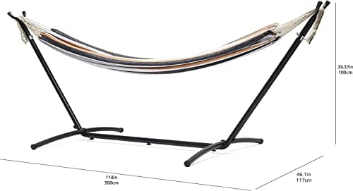 Amazon Basics Double 2 Person Heavy Duty Hammock with Space Saving Steel Stand and Carrying Case, 470lb Capacity, Multi Color, 118 x 46 x 39 inches