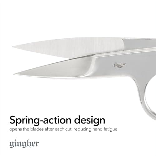 Gingher Spring-Action Knife-Edge Thread Nippers - 4.5" Stainless Steel Shears - Sharp Knife Edge Fabric Scissors with Protective Leather Sheath - Silver