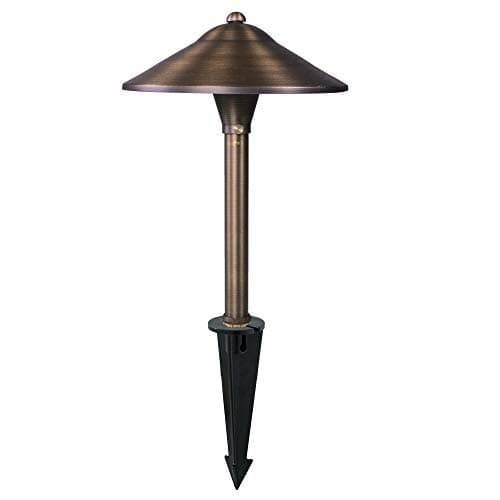 VOLT Max Spread 12V Solid Brass Mini Path Light (15" Tall, 9" Shade) for Low Voltage Landscape Lighting on Outdoor Pathway, Walkway, Garden, Driveway or Patio