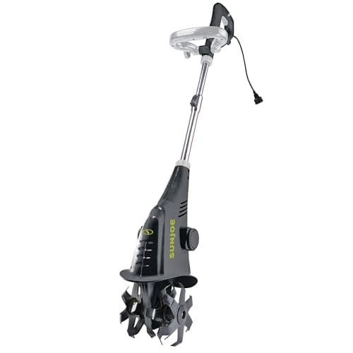 Sun Joe Electric Garden Cultivator with 2.5 Amp Motor and Steel Blades, Cultivates in 6.3 Inch Wide Path for Small Gardens and Flower Beds, Green
