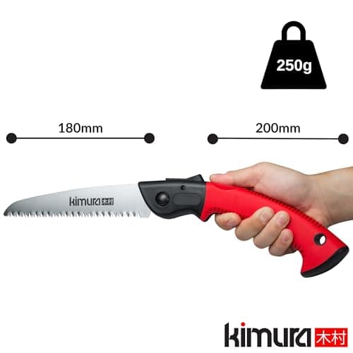 Kimura 7" Pro Folding Pruning Saw - Heavy Duty Japanese SK5 Steel, 180mm Blade, Ergonomic Soft Non-Slip Handle, Lightweight Foldable Saw for Branches, Trimming, Camping, PVC, Hiking, Wood