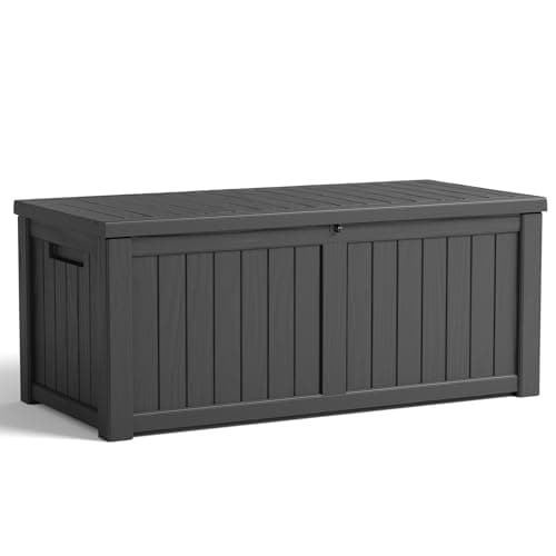 120 Gallon Resin Deck Box, Lockable Patio Outdoor Storage Box for Furniture, Garden Tools and Tools Storage, Waterproof Outside Storage Boxes - Black