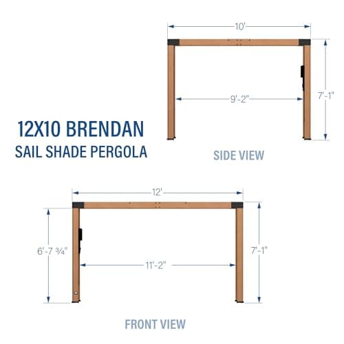 Backyard Discovery Brendan 12' x 10' Modern Cedar Wood Pergola Kit with Heavy-Duty Sun Shade Sail Screen Canopy, PowerPort, High-Wind Rating for Outdoor Patio, Garden, Deck, and Entertaining