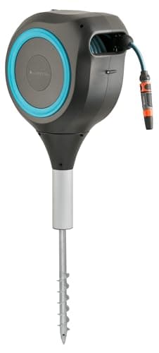 GARDENA (18614-80) 66' x 1/2" Automatic Retractable Garden Hose Reel on Metal Spike, 66' Outside Garden Hose Length, with 360° Rotation to Reach All Areas of Your Yard