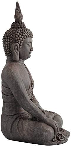 John Timberland Large Tall Sitting Buddha Statue Sculpture Zen Asian Japanese Garden Decor Indoor Outdoor Front Porch Patio Yard Outside Home Balcony House Lawn Stone Gray Finish Resin 42" High