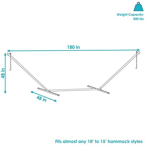 Sunnydaze Steel Hammock Stand for Outside - 400-Pound Capacity Indoor/Outdoor Hammock Stand Only - Black Powder-Coated Finish - 15-Foot