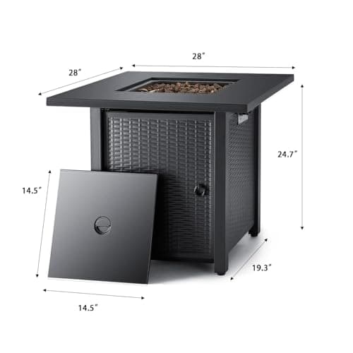 Devoko 28 inch Patio Propane Fire Pit 50,000 BTU Outdoor Gas FirePit Table with Lid and Lava Rock for Garden, Courtyard and Backyard, Black