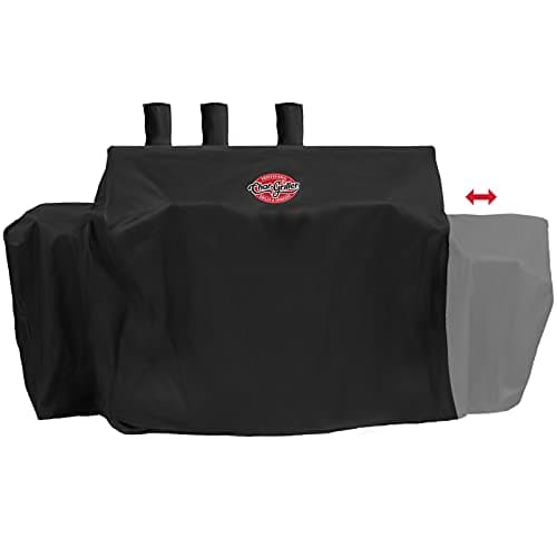 Char-Griller® 3-Burner Dual Fuel Expandable Propane Gas and Charcoal Outdoor Polyester Grill and Smoker Cover in Black, 29in x 65in x 49in, Model 8080
