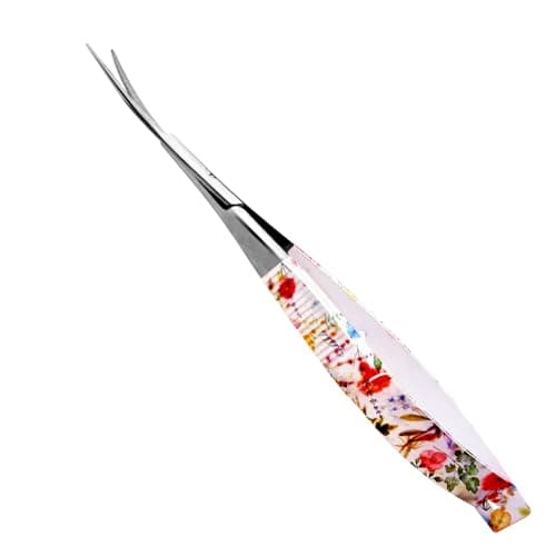 Spring Action Curved Blade 4.5 Inch EZ Snip Squeeze Scissors with Pouch Sleeve for Applique, Embroidery, Fabric, Thread, Knitting, Sewing, Arts & Craft (Curved Floral)