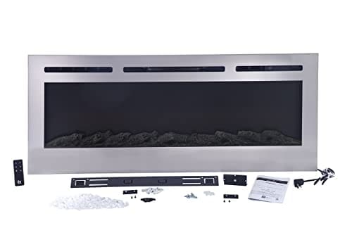 Touchstone Sideline Deluxe -Stainless Steel Smart Electric Fireplace- 50" Wide- Alexa/WiFi-Enabled- in Wall Recessed- 5 Flame Settings- 9 Flame Colors- 1,500W Heater- Log & Crystal Options- 86273