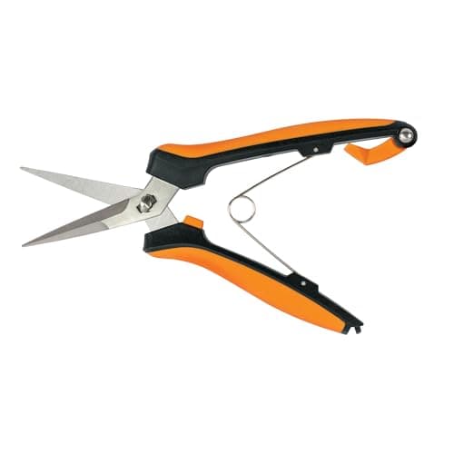 Fiskars Curved Micro-Tip Pruning Snips - 6" Garden Shears with Sheath and SoftGrip Handle - Yard and Garden Tools - Orange/Black