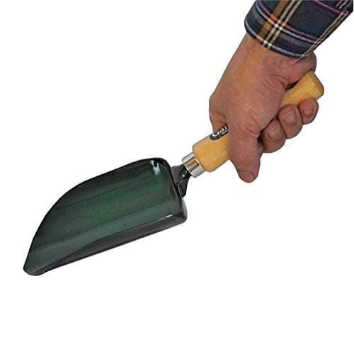 Garden Helper Soil Scoop Garden Tool, Large Loose Soil Scooper Tool for Transplanting and Gardening, Heavy Duty Japanese Steel Balde, Wood Handle, Made in Japan