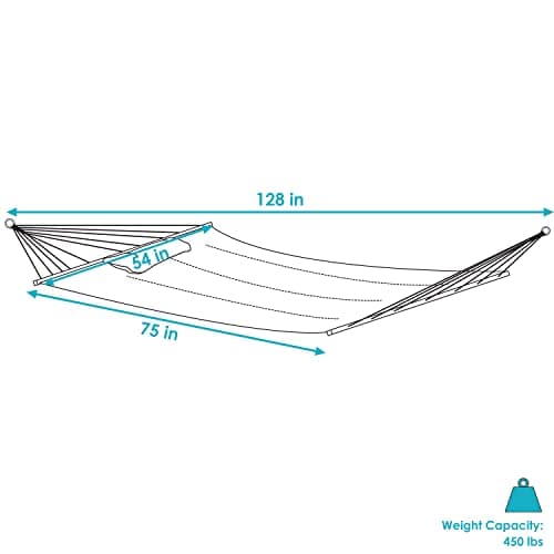 Sunnydaze Quilted Outdoor Hammock with Spreader Bars - Heavy-Duty 450-Pound Capacity Double Hammock for Outside - Khaki Stripe
