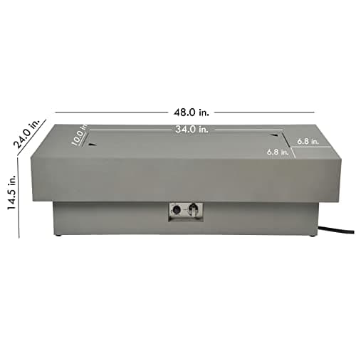 Outdoor Low Profile Fire Table, 48-inch Rectangle Propane Gas Fire Pit Table, 50,000 BTU Modern Firepit w/Lid, Fire Glass, Cover, Pre-Attached 10ft Propane Hose, Flint Gray