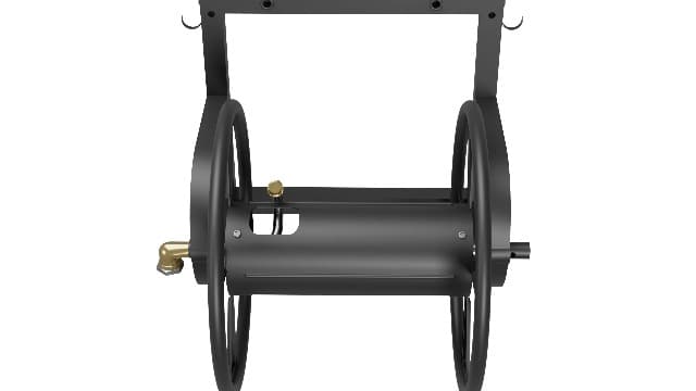 Outdoor Wall Mounted Hose Reel with Hook, Garden Heavy-Duty Water Hose Holder Winder with 3.9 ft Leader Hose, Brass Fitting and Storage Basket for Yard, Holds 125 Ft of 5/8-Inch Hose, White