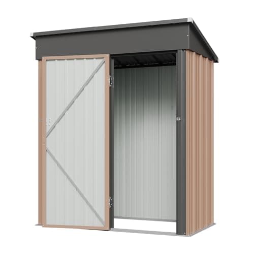 Aoxun 5x3 FT Shed Outdoor Waterproof Storage Shed Metal Garden Shed with Lockable Doors & Slooping Roof for Backyard, Patio, Poolside (Brown)