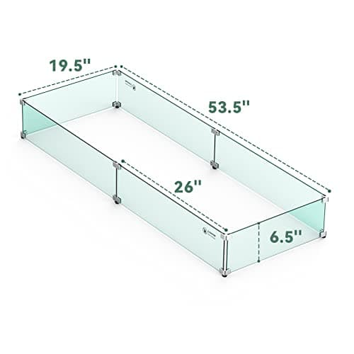 Skyflame Fire Pit Wind Guard, 53.5" x 19.5" x 6" Clear Tempered Glass Flame Guard Set with Hard Aluminum Corner Brackets and Rubber Feet, Fits for 48-inch Rectangular Fire Pit Burner Pan