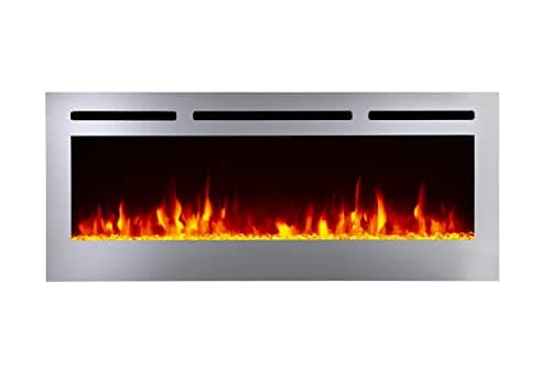 Touchstone Sideline Deluxe -Stainless Steel Smart Electric Fireplace- 50" Wide- Alexa/WiFi-Enabled- in Wall Recessed- 5 Flame Settings- 9 Flame Colors- 1,500W Heater- Log & Crystal Options- 86273