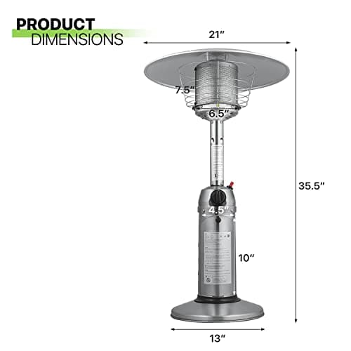 Magshion Portable Tabletop Patio Heater, 11,000 Btu Outdoor Heaters Stainless Steel Outside Gas Heater with Safety Tilt Switch and Burner Screen Guard for Commercial and Residential (Silver)