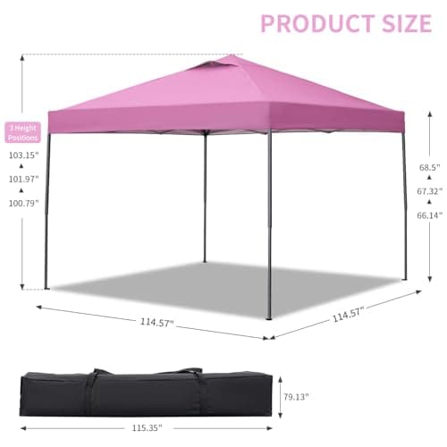 GDY 10'x10' Pop Up Canopy Tent, Outdoor Canopy Tent, Commercial Instant Gazebos, Portable Shelter Canopies, for Patio/Outdoor/Wedding Parties and Events,(Pink).