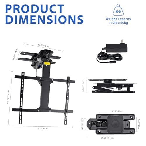 TOPSKY Electric Adjustable Flip Down Swiveling TV Mount with Remote and App Controller, Large Motorized Ceiling Mount for 32 to 75 Inch Flat and Curved Screen TVs (Black)